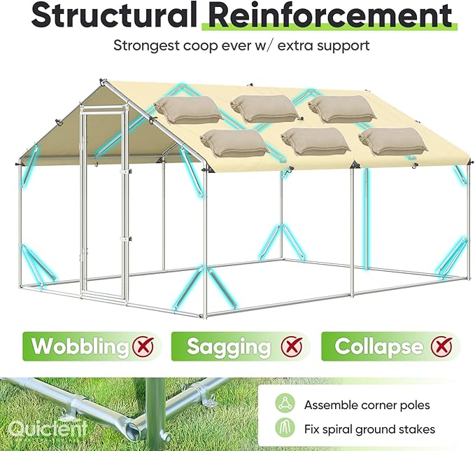 Quictent 12x9x6.6ft Metal Chicken Coop Run with Side Hardware Cloth, Elite Series Large Walk-in Outdoor Poultry Cage Heavy Duty Predator Proof Hen Duck Rabbit Farm Pen House, Waterproof Anti-UV Cover