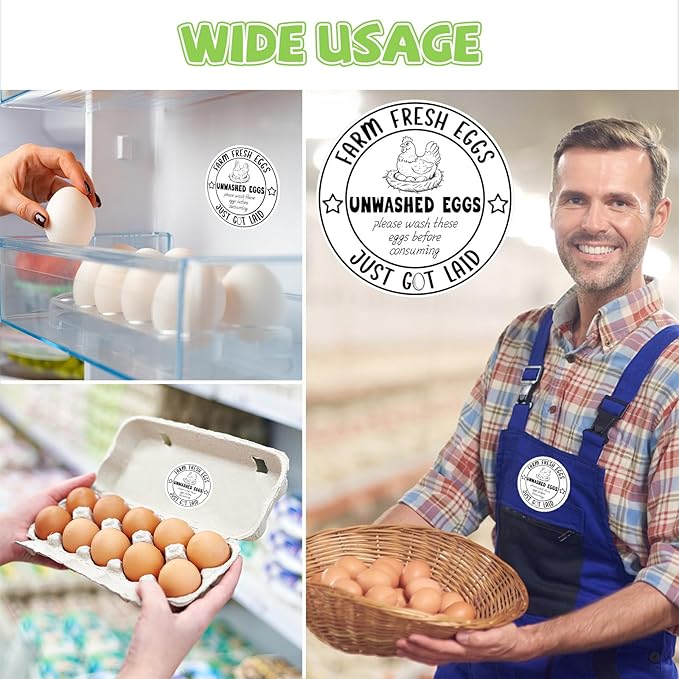 500PCS Farm Fresh Egg Carton Labels, 2 Inch Round Egg Carton Stickers, PET Self Adhesive Writable Farm Fresh Eggs Packaging Stickers for Chicken Quail Farmhouse Family(Style02)