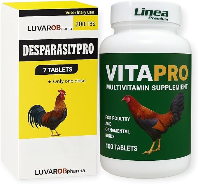 LUVAROBpharma® Poultry Pack – DesparasitPRO 200 Tablets + Vitapro 100 Tablets | 2-in-1 Veterinary Formula for Poultry and Ornamental Birds | Routine Care and Maintenance Pack