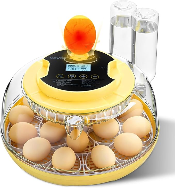 VEVOR 18 Egg Incubator, Automatic Egg Turner with LED Candler, Temperature & Humidity Control, 360° View Clear Window, Auto Water Refill, Poultry Eggs Incubators for Hatching Chicks Ducks Goose Quail