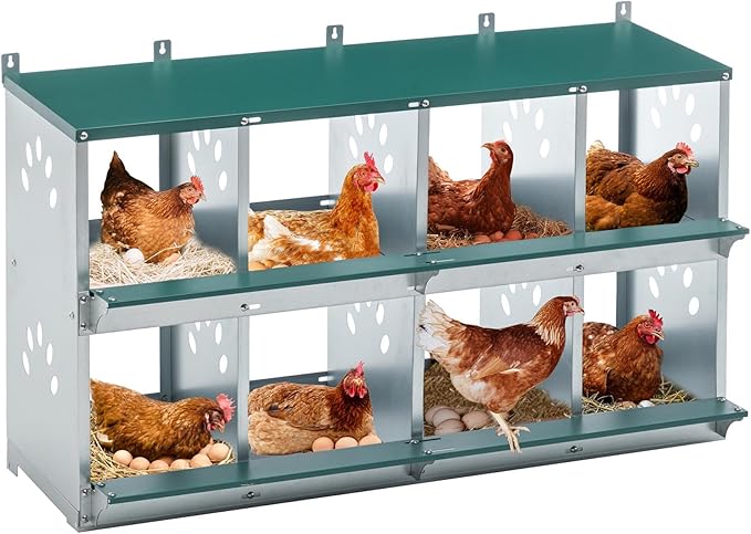 Chicken Nesting Box for Laying Eggs - 8 Room Chicken Laying Boxes, Nesting Boxes for Chickens, Heavy Duty Metal Chicken Coop, 42.72" L x 16.34" W x 26.38" H