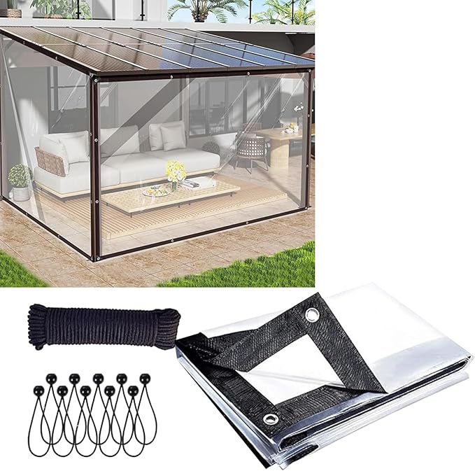 9x11 FT Clear Tarp with Grommets, Transparent Heavy Duty Waterproof Tarp Cover with Reinforced Edge, Rainproof Canopy Fabric for Camping, Chicken Coops Cover