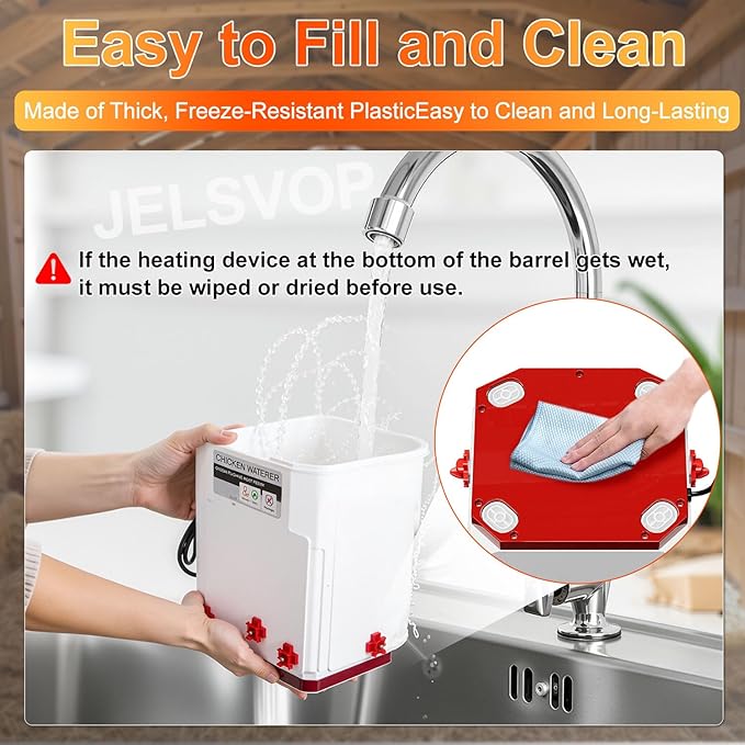 Heated Chicken Waterer, 7L Chicken Water Heater Bucket for Winter with 4 Nipple Drinkers, Anti-Freezing, Winter and Summer Dual-use, Automatic Heated Poultry Drinker for Coop (Red)