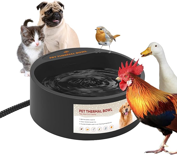 Dog Heated Water Bowl for Outdoor No Freeze Water Bowl with Chew Resistant Cord, 2.2L, Black