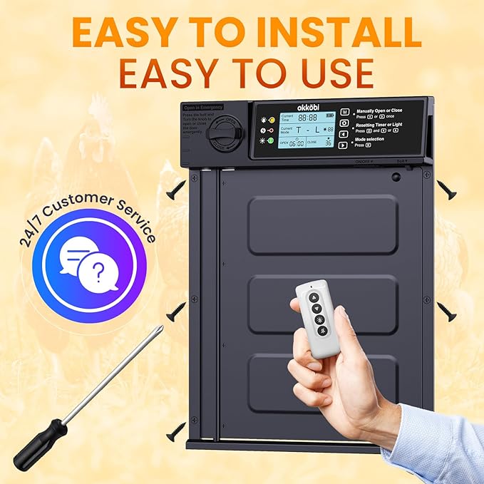 Automatic Chicken Coop Door PRO - Light Sensor & Timer - Anti-Pinch Function - Wide Opening - New Model - Solar Powered with LCD Display - 5 Year Protection