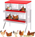 Metal Chicken Nesting Box, 6 Compartments, Rollout Egg Collection, Large Vented Holes, Perch Included, Wall Mount or Free Standing Laying Box for Hens and Chickens - Red with Legs