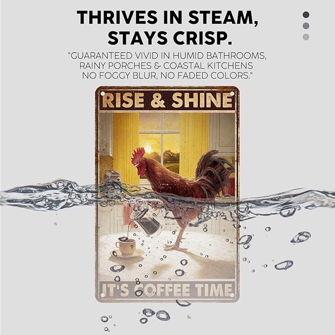 Vintage Chicken Tin Sign Rise & Shine It's Coffee Time Retro Coffee Metal Sign Funny Chicken Lovers Nostalgic Rustic Wall Decor For Home Farmhouse Poultry House Kitchen Cafe Bar 12 * 8In