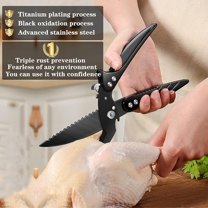 Heavy Duty Kitchen Scissors for Food, Poultry, Chicken, Bone Cutting - 10.2-Inch, Black