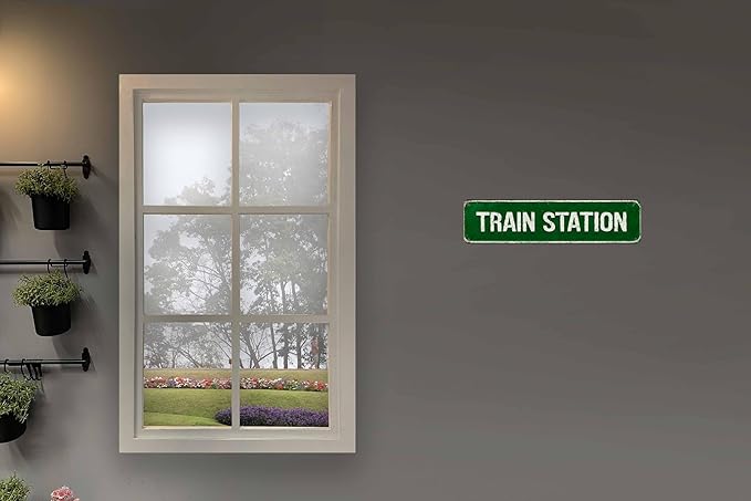 Train Station Metal Sign 4x16in Vintage Street Plaque for Office Living Room Hallway Indoor House Wall Decor