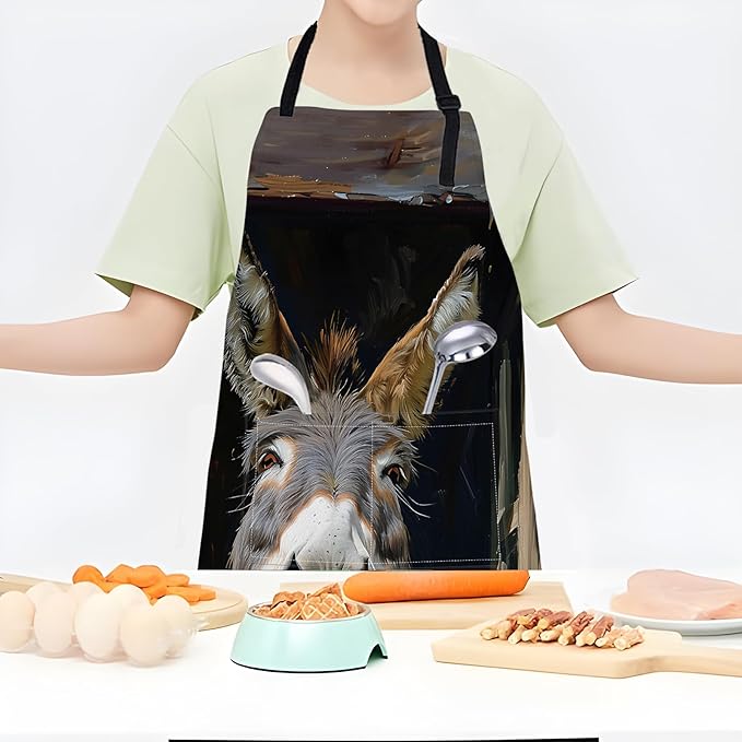 Farmhouse Donkey Apron,Adjustable Waterproof Oxford Fabric Kitchen Apron with 2 Pockets for Men and Women, Cooking, Baking, BBQ, Coffee Shop, Housewarming Gifts, 28x33 Inches