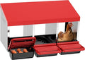 Chicken Nesting Boxes, Metal Chicken Egg Laying Box with Swing Perch and Rollout Egg Collection for Chicken Coop Red 3 Compartments