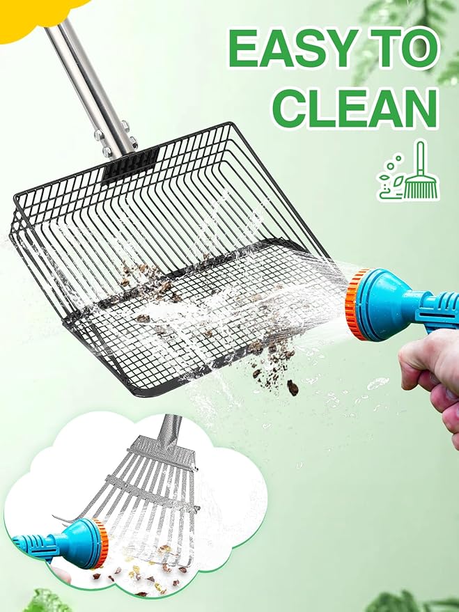Extra Long Chicken Poop Scooper & Rake - Save-Effort 36''-76'' Long Metal 10'' Wide Scooper & 11 Tooth Rake, Chicken Coop Accessories for Efficient Cleaning
