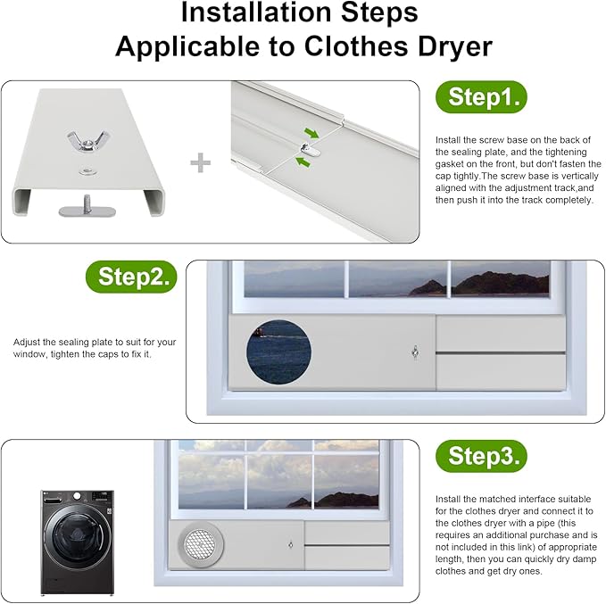 HOXHA Window Duct Kit Dryer Window Vent Kit AC Window kit, Fit with 4” Dryer Ducting & 5.9” AC Hose, Vent Kit Fit for Dryer, Portable AC, Inline Duct Fans, Grow Tents