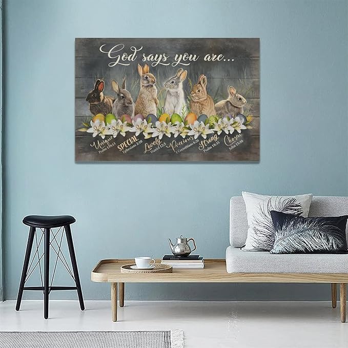 banonaty Bunny Pictures Wall Decor Cute Rabbit Decor Wall Art God Says You Are Canvas Print Modern Artwork Home Decoration For Kids Room Bathroom Bedroom Kitchen Office Framed 24''x16''