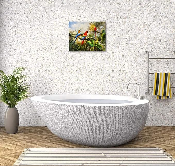 Woxfcart Tropical Macaw Parrot Canvas Wall Art, Colorful Bird Painting for Kids Children Room Bathroom Bedroom Decor, 15 x 12 Inch, Ready to Hang