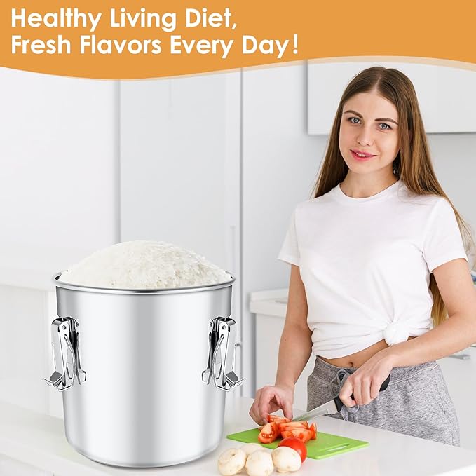 Stainless Steel Containers with Lids,40 lbs Large Capacity Food Storage Containers for Rice Flour Sugar Grain Coffee Bean,Airtight Canister for Kitchen & Pantry Organization