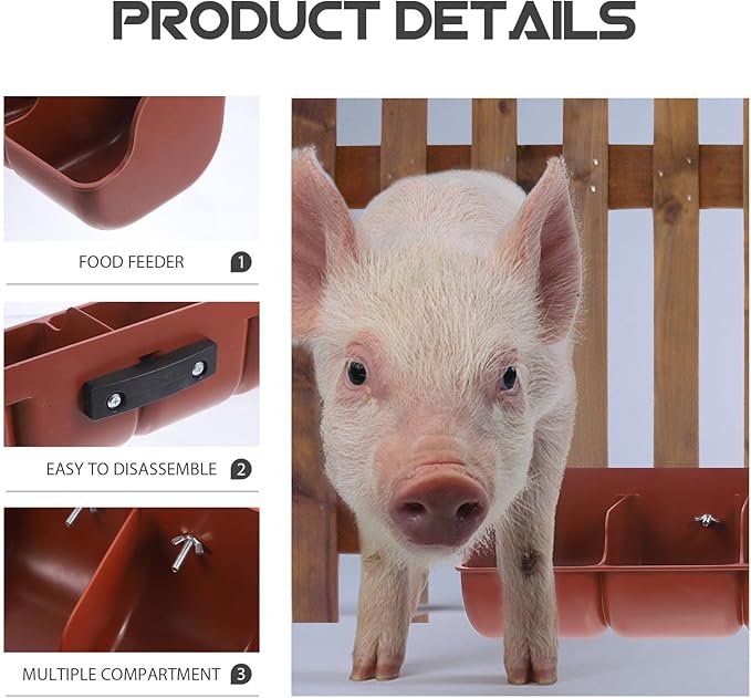 FAVOMOTO Pig Feeder Plastic Trough, 4-Compartment Feeding Groove for Livestock Farm Pig Manger Brown 18. 1 X 6. 3 X 5. 1 Inch