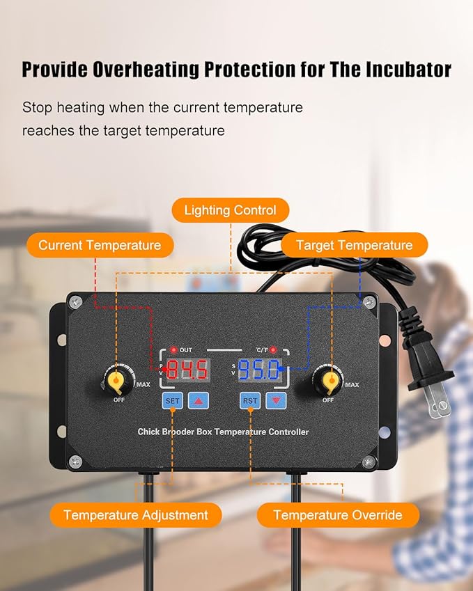 Chick Brooder Box with Intelligent Temperature Control, 75W Day & Night Heat Lamps, Anti-Spill Feeder & Drinker, Poultry Heater Breeding Box for Newborn Chicks, Ducks, Quail, Birds, Small Animals