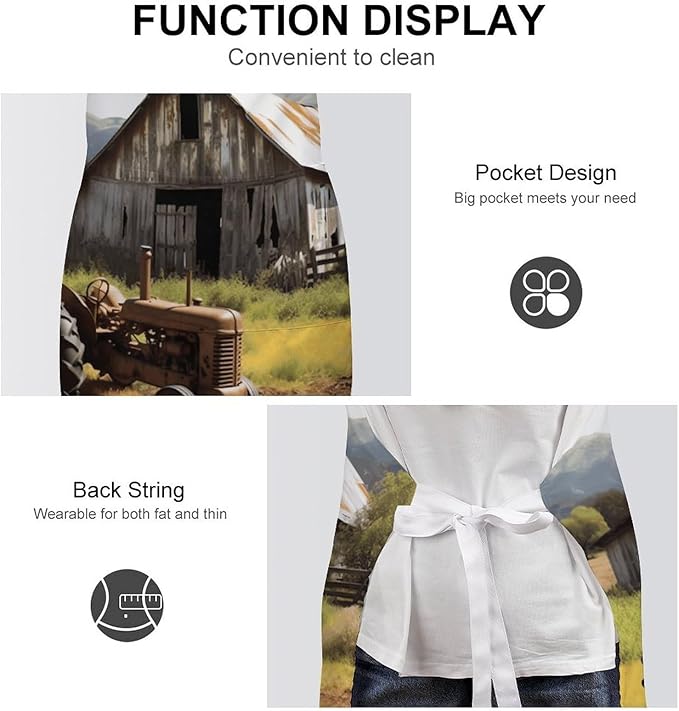 Old Wooden Barn with Rusted Tractor Apron with Pockets Water And Oil Resistant Kitchen Aprons Professional Adjustable Bib Apron for Women Men
