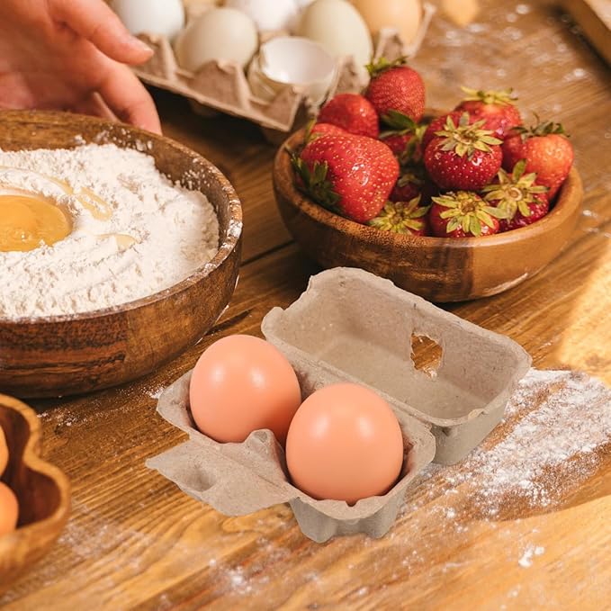 DOITOOL 25 Pcs 2 Count Egg Cartons Bulk, Natural Paper Pulp Chicken Egg Storage Containers Holder for Easter Party Kitchen Supermarkets Farm Market Display