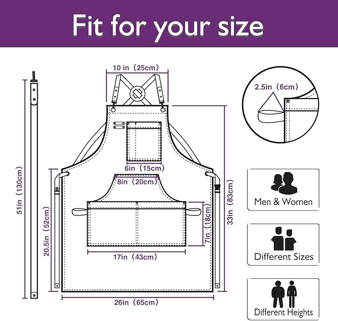 10 Pack Kitchen Aprons, Work Apron, Canvas, Multiple Pockets, Gardening, Painting, BBQ, Artist, Carpenter, Sizes M to XXL, Purple