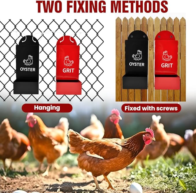 2 Pack Chicken Grit Feeder, Metal Hanging Chickens Oyster Shell Feeders and Grit Feede r,Chicke n Coop Accessories,Easy to Install and Clean