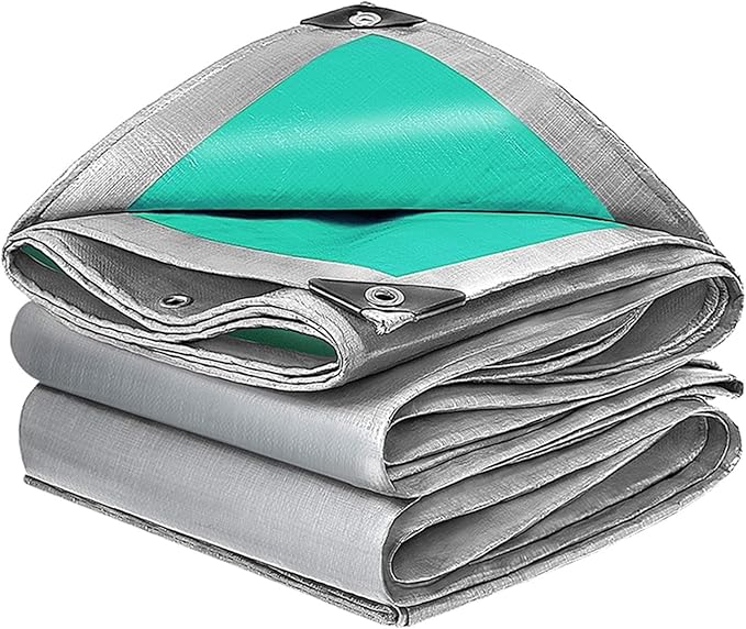 Heavy Duty Tarp Tarpaulin Reinforced Eyelets,Thick 0.32mm PE Waterproof Silver Tarp Sheet Cover,for Kennels Chicken Coop Fishpond Hay Log Pile Roof Trailer Outdoor Furniture (4x5m/13x16ft)
