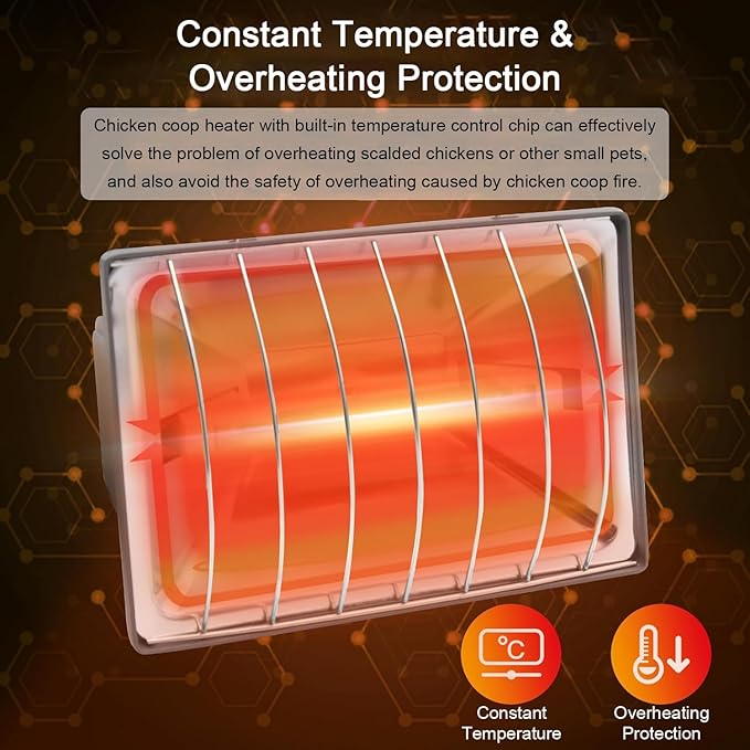Winter Chicken Coop Heater,Waterproof Heating Lamp for Chicks Ducks Pets Dog House Cat Cage,Gently Warm Brooder Lamps with Safe Overheat Protection,Energy Efficient Adjustable (Size:7.87in,Color:175W)