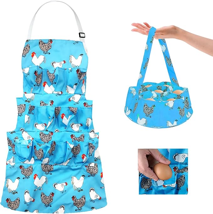 2 Pcs Egg Collecting Apron Chicken Gathering Basket with 7 Pouches Fresh Egg Holding Apron with 11 Pockets EW03