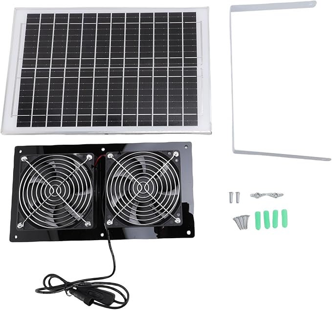 Solar Powered Dual Fan Ventilator for Chicken Coop Greenhouse, Water Proof Solar Exhaust Fan Kit for Pet House, 15W Panel Powered Shed IP67 Small Chicken Coop