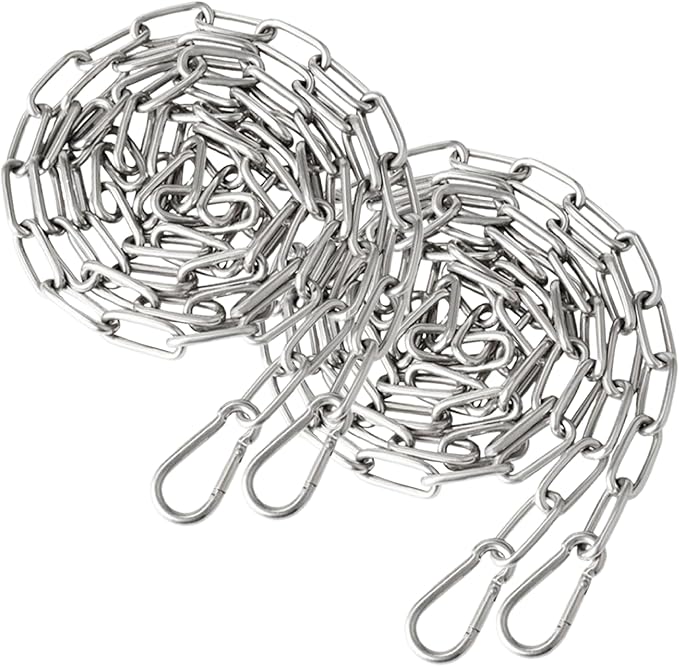 Stainless Steel Chain for Poultry Drinker Feeder 2PCS 2m Hanging Chain with 4 Hooks Heavy Duty Chain for Chicken Feeders Bird Feeder Chicken Coop Accessories Loading 80kg Chain for Hanging
