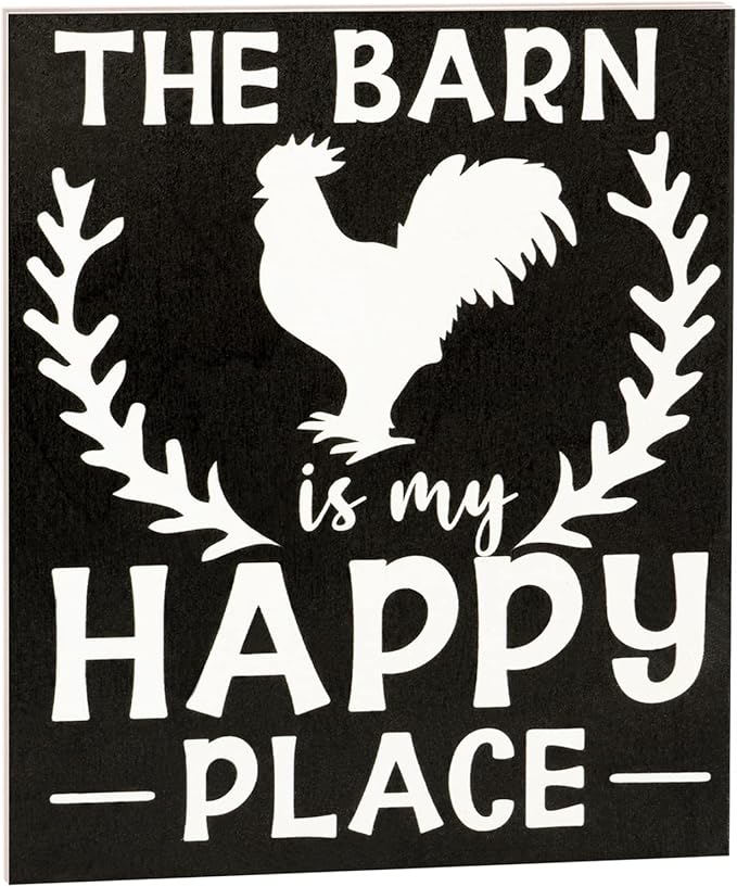 JennyGems The Barn is My Happy Place Wooden Sign, Farmhouse Decor, Country Farm Gifts, Made in USA