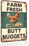 Funny Chicken Coop Sign Farm Fresh Butt Nuggets Tin Sign Vintage Metal Sign for Farm Yard Wall Decor Tin Sign 8x12 Inch