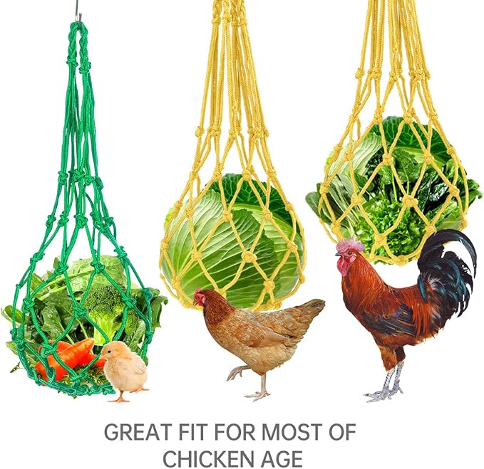 2PCS Chicken Veggies Skewer Fruit Holder with S Hooks for Hens, Hanging Feeder Toy for Chickens, Large Birds (Yellow+Green)