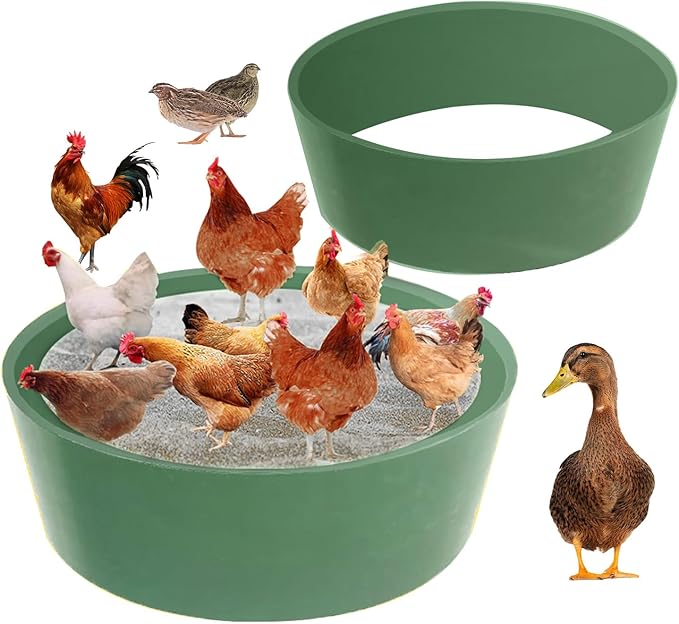 Chicken Dust Bath Tub, 25'' D * 5.9'' H, Bottomless Design, PE Eco Friendly, Dust Bath for Chickens, Chicken Coop Cleaner Container,Chicken Coop Lime,Essential Chicken Coop Accessory (1 Pack, Green)