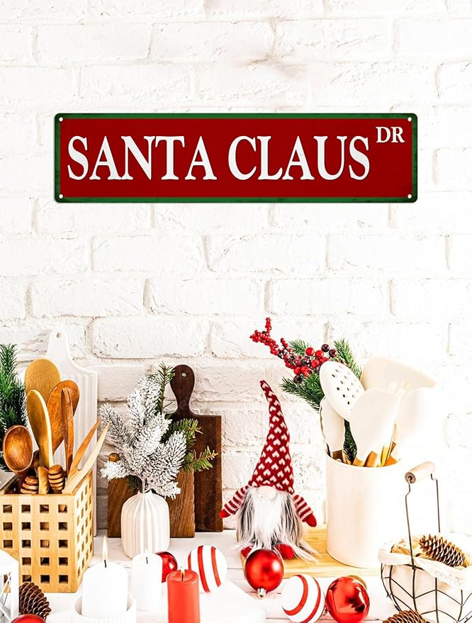 Santa Claus Metal Tin Sign Vintage Funny Christmas Sign for Cafe Home Bar Farmhouse Christmas Art Wall Decoration Retro Poster 4x16 Inch