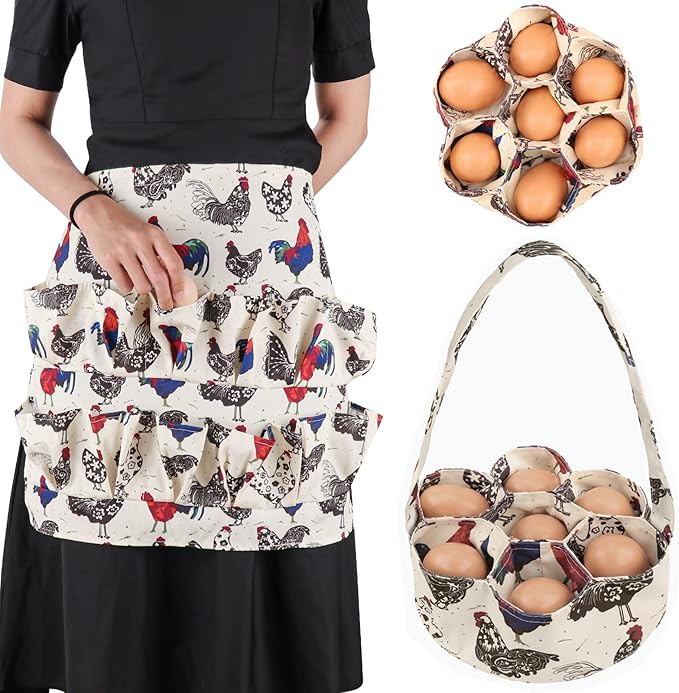 Egg Apron - Collect Eggs from Chicken, Duck, Goose with 7 Pouches - Perfect for Housewife, Farmhouse, Kitchen, Restaurant, Parent-Child Activities