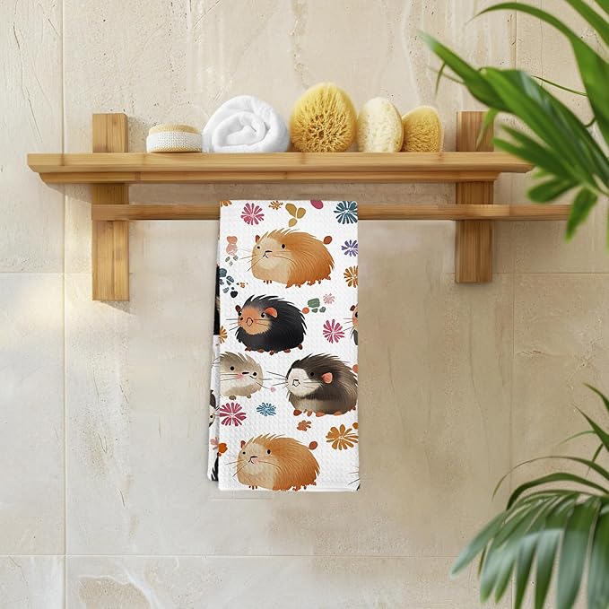 Guinea Pigs Gifts Kitchen Towel and Dish Towel, Guinea Pig Gifts for Women, Farmhouse Animal Floral Decor Hand Towels, Pet Lovers Decorative Hand Dish Tea Towels for Bathroom Kitchen, 16x24