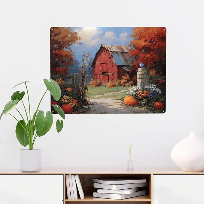Rustic Red Barn Metal Plaque Signs, 12X16 Inch Vintage Tin Exquisite Artistic Poster, Classic Oil Painting Styles,Perfect For Porch, Cabin, And Country Kitchen Wall Art Decoration