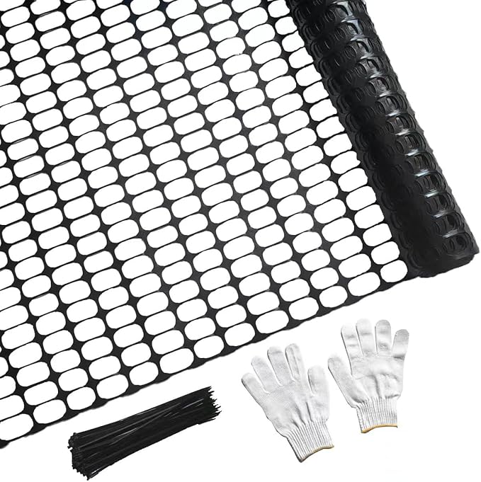 PotatoLife Plastic Mesh Fence Safety Fence, Extra Strength 4'x100' Roll with 100 Zip Ties, Resuable Temporary Netting for Garden Fencing, Construction, Snow Fencing, Animal Barrier, Poultry, Deer, Dog