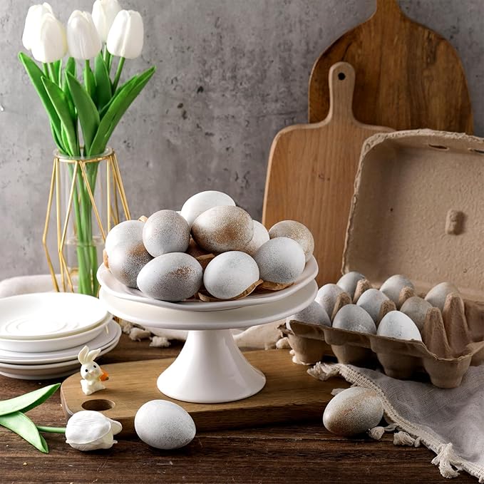 Gejoy 24 Pcs Easter Speckled Eggs Neutral Plastic Fake Chicken Eggs Pastel Textured Easter Decor Vintage Decorative Vase Bowl Fillers Farmhouse Spring Decorations for Home Table DIY Craft (Brown)