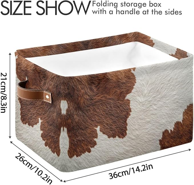 JIPONI Cow Patterning Fabric Storage Bins for Shelves, Decorative Storage baskets for organizing, Closet Organizer with Handle for Cloth, Toys, Bedrooms