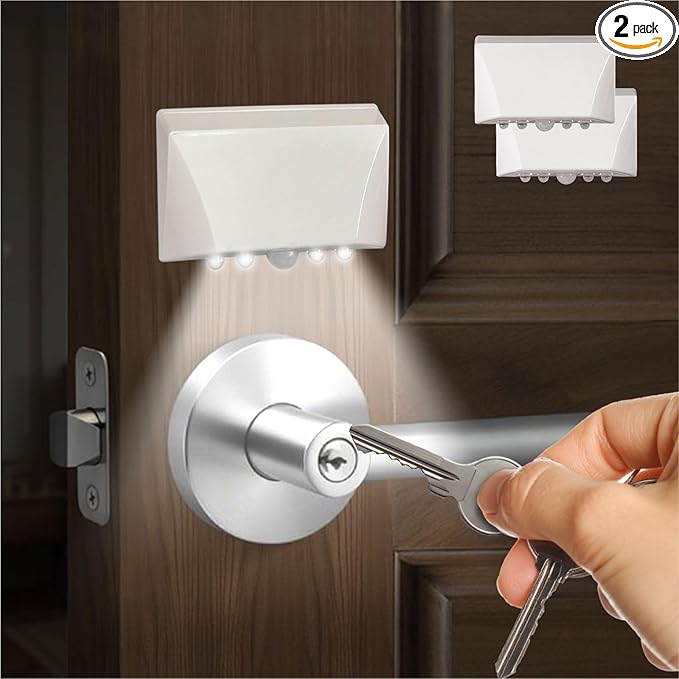 White 2 Pack Motion Sensor Keyhole Light - Automatic on/Off Infrared LED, Suitable for Front Doors, corridors, Stairs in The Dark | 3-Way Installation（Magnetic Suction、Adhesive and Screw）