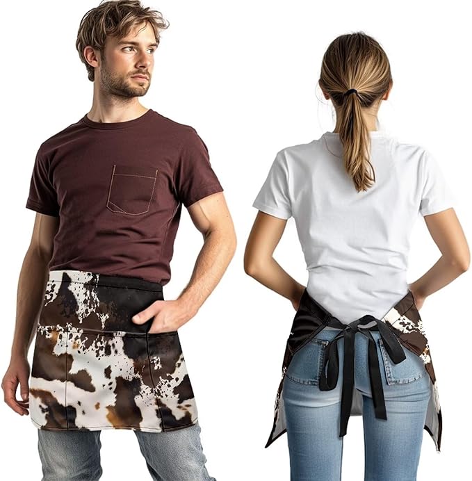 Waist Apron with 3 Pockets Waterproof 13 Inch Short Half Waist Aprons Women Men Server Aprons Waitress Waiter Apron