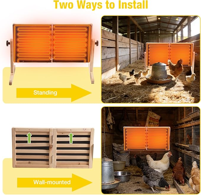 Aivituvin Foldable Chicken Coop Heater for Winter, 120w Large Size Waterproof Chicken Heater for Coop, Radiant Heat Chicks Coop Heater with 2 Heating Plates, Adjustable Temp 70~190℉ (Natural Wood)