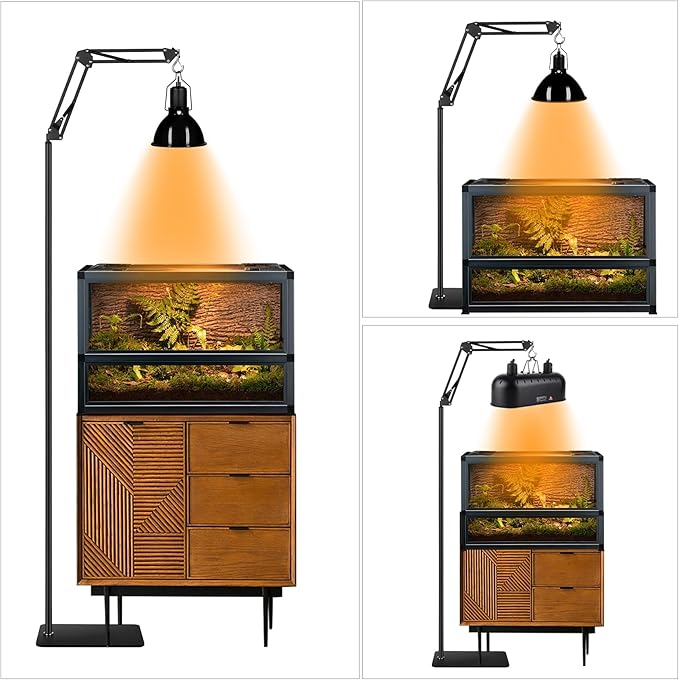 DXOPHIEX Heat Lamp Stand Reptile Light Stand with 360° Swing Arm, Height Adjustable (15.7 inch to 74.3 inch) Heat Lamp Holder for Bearded Dragon, Turtles, Snake and Lizard Terrarium