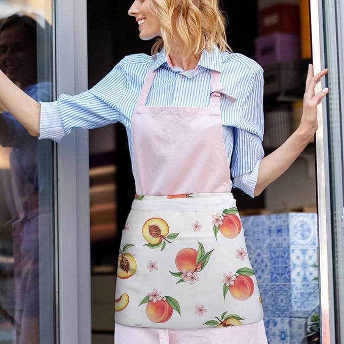 Unisex Apron for Cooking Server Waitress Half Waist Apron with 3 Pockets