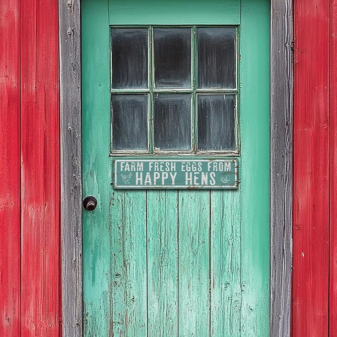 Rustic Farmhouse Style Chicken Coop Sign, Metal Egg Stand Signs, Farm Fresh Eggs from Happy Hens, Retro Metal Tin Sign, Farmhouse Decor, Backyard Hen House Gift 15.8x4 Inch