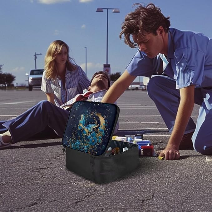 Rnyleeg Portable First Aid Kit College Medical Kit for Dorm Emergency Medical Trauma Bag Home Car Camping Hiking First Aid Bag Empty Floral Butterfly Moon Print