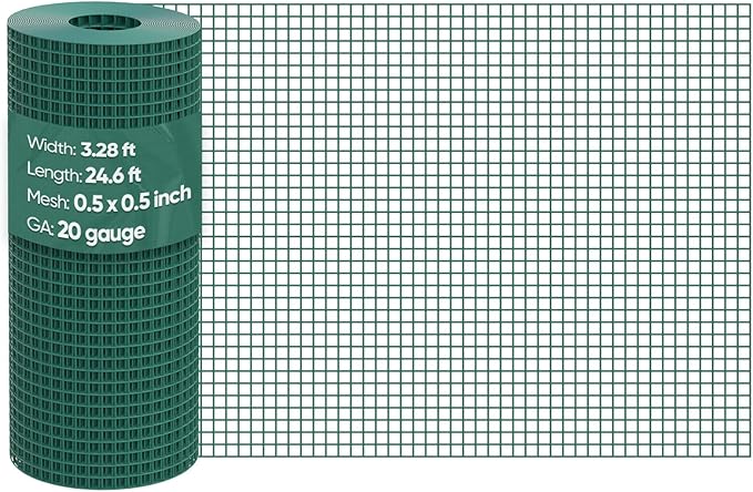 Quictent 3.3 x 25 FT Hardware Cloth for Chicken Coop, 1/2 inch 20 Gauge Dark Green Vinyl Coated Chicken Wire Mesh, Predator Proof Chicken Fence, Garden Netting